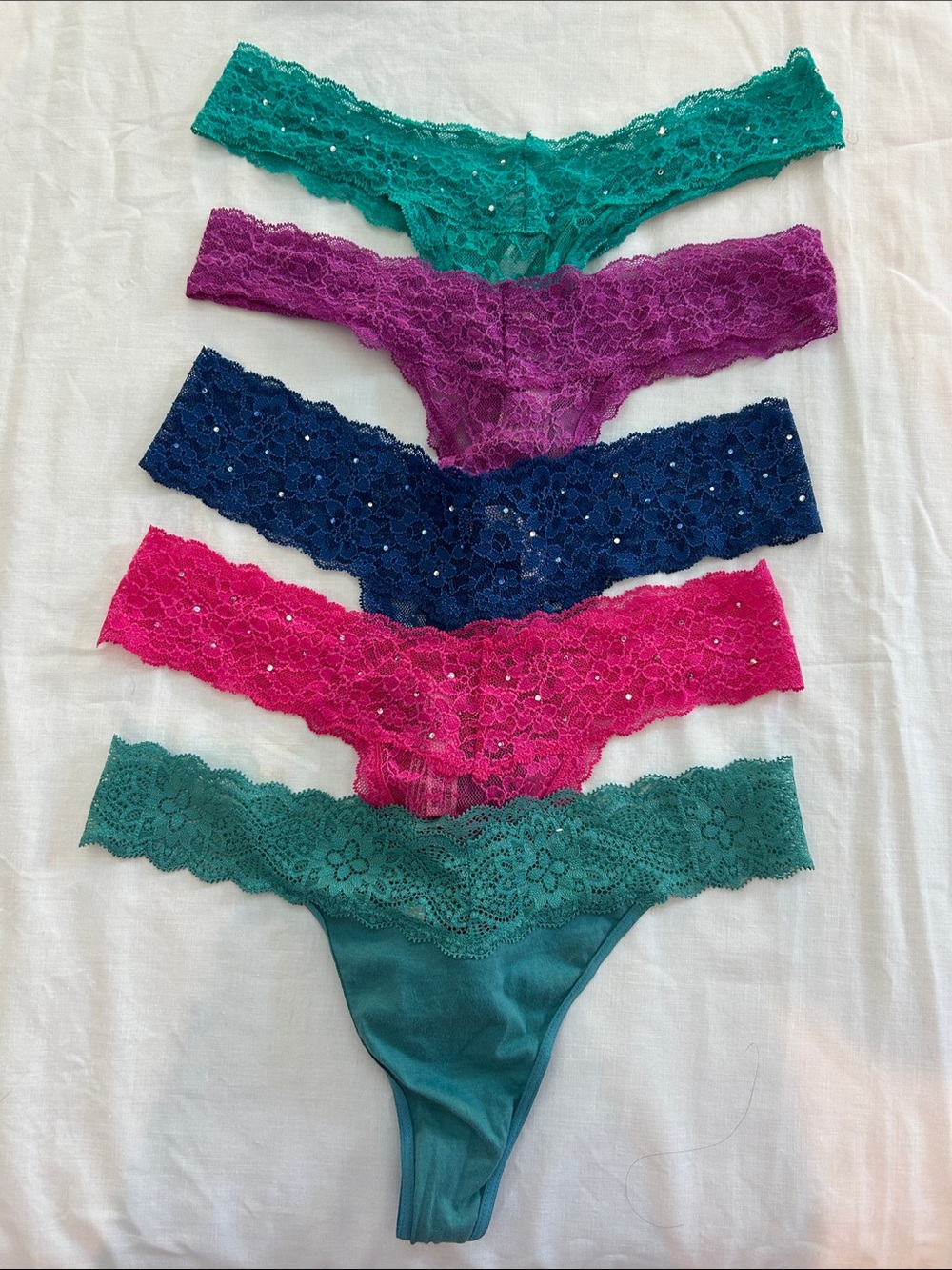 VS Lace Thong Bottoms - Assorted Teal, Purple, Navy, Pink
